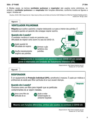SSA - 2ª FASE 2º DIA
5
4. Muitas vezes, os termos ventilador pulmonar e respirador são usados como sinônimos, no
entanto o ventilador pulmonar e o respirador têm funções diferentes, conforme mostra as figuras a
seguir. Analise-as!
Claudius. 08-05-1985. Disponível em: https://acervo.folha.com.br//leitor.do?anchor=4281304&pd=b1c74f8c7a4176a6eb476d59bee91673.
Acesso em: 08 ago. 2020.
Figura B
Figura A
Disponível em: http://www.butantan.gov.br/
Acesso em: 27 set. 2020.
Disponível em: http://www.butantan.gov.br/
Acesso em: 27 set. 2020.
 