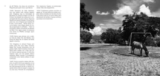 50 51
Tem impressora, frigobar, ar-condicionado,
celular. Falta mais equipamento.
14h10. Combinamos próximo encontro no
galpão, às 14h, para definirmos ações e pro-
jetos. Saímos divididos em três táxis. Do táxi
onde estava, pude ver um posto médico para
atendimento de famílias; o taxista confirmou
que estava funcionando bem.
zer ali? Plantar, criar áreas de convivência.
Perguntar para quem mora o que falta ali.
12h25. Descemos da mata, atravessa-
mos uma quadra onde crianças jogavam
bola. Chegamos logo na Associação de
Moradores do Parque Ecológico da Vila do
Pinheiro. Seu Bolado não estava, ele é o en-
carregado dali. Saiu para o almoço. Alguns já
falavam em almoçar também. Conversamos
entre nós, com a Cláudia (que trabalha lá?
É este o nome dela?)… Muitas ideias: cer-
ca de bambu, caixa d’água, plantio de mu-
das, programação no anfiteatro… Fazer um
movimento coletivo, envolvendo as pessoas
da Maré. Criar algum projeto de pesquisa
com alunos do PPGAV, conseguir apoio
institucional.
12h49. Saímos para almoçar com a cabe-
ça cheia de ideias. Nos alto-falantes, uma
música do Steve Vai, um clássico da favela,
alguém comentou.
13h. Chegamos no almoço! Frango com
quiabo, peixe frito, arroz, feijão, macarrão,
batata frita. Cerveja, Guaracamp, suco de
goiaba. Cadê o Davi? Comemos muito bem.
Agora tenho certeza, com o Davi, que vol-
tou: éramos quatorze pessoas. A conta deu
duzentos reais, com boa gorjeta. Saímos
satisfeitos. Bateu cansaço e já estávamos
combinando como iríamos embora. O calor
continuava.
13h47. Fomos na loja do coletivo, bem per-
tinho, na via B-3. Acho que estávamos na via
6, mas a B-3 é transversal. A distância do
bar onde almoçamos era de no máximo cin-
quenta metros. Eles já ocupam o espaço há
uns dois anos. Precisam de computadores.
 