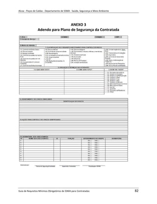 Alcoa - Poços de Caldas - Departamento de SSMA - Saúde, Segurança e Meio Ambiente




                                   ANEXO 3
                 Adendo para Plano de Segurança da Contratada




                                                                   m




Guia de Requisitos Mínimos Obrigatórios de SSMA para Contratadas                    82
 