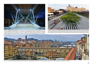 Fig. 68 - Passarela para pedestres com 106 m de vão, 140 de comprimento, largura variável de 11 a 15           Fig. 69 - O Highline Park foi criado onde antigamente existia uma linha de trem, mas que já estava abandona-
m. Esta passarela construída sobre o rio Sena tem a particularidade de permitir o acesso dos pedestres         da há muitos anos servindo de moradia para mendigos e drogados. Devido a forte pressão do grupo de ami-
a partir de dois níveis: no superior ao ar livre, no inferior uma escada conduz pelo interior da própria       gos do Highline a estrutura original foi mantida, reurbanizada e transformada num parque público municipal.
estrutura metálica, até atingir o tabuleiro superior no centro do arco, onde ambos níveis se encontram.




Fig. 70 - A Ponte Vecchio (Ponte Velha) é uma Ponte em arco medieval sobre o Rio Arno, em Florça, na Itália, famosa por ter diversas lojas ao longo de todo o tabuleiro.

                                                                                                                                                                                                                       45
 