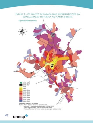 102
Figura 2 – Os pontos de parada mais representativos da
espacialização histórica na planta urbana
Expansão Urbana de Franca
 