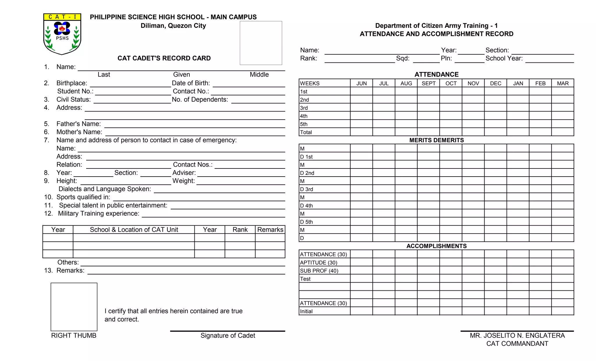 Cadet form 2 | PDF