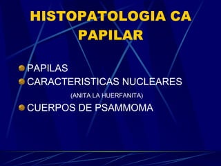 HISTOPATOLOGIA CA PAPILAR PAPILAS CARACTERISTICAS NUCLEARES (ANITA LA HUERFANITA) CUERPOS DE PSAMMOMA 
