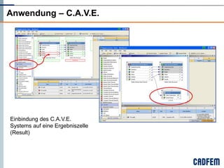 Anwendung – C.A.V.E.




Einbindung des C.A.V.E.
Systems auf eine Ergebniszelle
(Result)
 