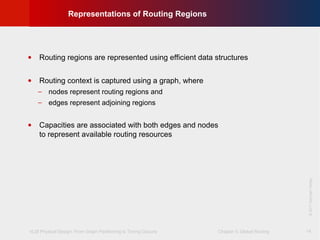 VLSI Physical Design: From Graph Partitioning to Timing Closure Chapter 5: Global Routing
©KLMH
Lienig
©2011SpringerVerlag
14
• Routing regions are represented using efficient data structures
• Routing context is captured using a graph, where
− nodes represent routing regions and
− edges represent adjoining regions
• Capacities are associated with both edges and nodes
to represent available routing resources
Representations of Routing Regions
 