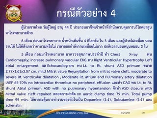 จากสถานการณ์ในกรณีตัวอย่างจงร่วมกันตอบคาถามดังต่อไปนี้
1. ผู้ป่วยรายนี้ ป่วยเป็นโรคหรือภาวะใด?
2. จงตั้งข้อวินิจฉัยทางการพยาบาลที่สาคัญที่สุด พร้อมระบุ
ข้อมูลสนับสนุน
3. กิจกรรมการพยาบาลที่สาคัญ สาหรับข้อวินิจฉัยทางการ
พยาบาลในข้อ 2 คืออะไรบ้าง ?
13/10/59POLICE NURSING COLLEGE 126
 