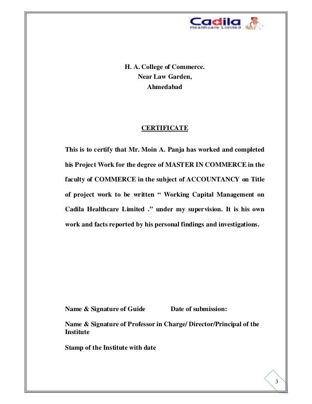 certification letter same person working capital management on cadila healthcare limited certification letter same person working capital management on cadila healthcare limited