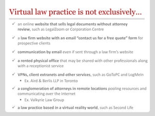 Virtual law practice is not exclusively…
 an online website that sells legal documents without attorney
  review, such as...