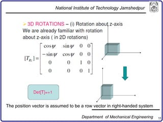 11
The position vector is assumed to be a row vector in right-handed system
National Institute of Technology Jamshedpur
Department of Mechanical Engineering
 