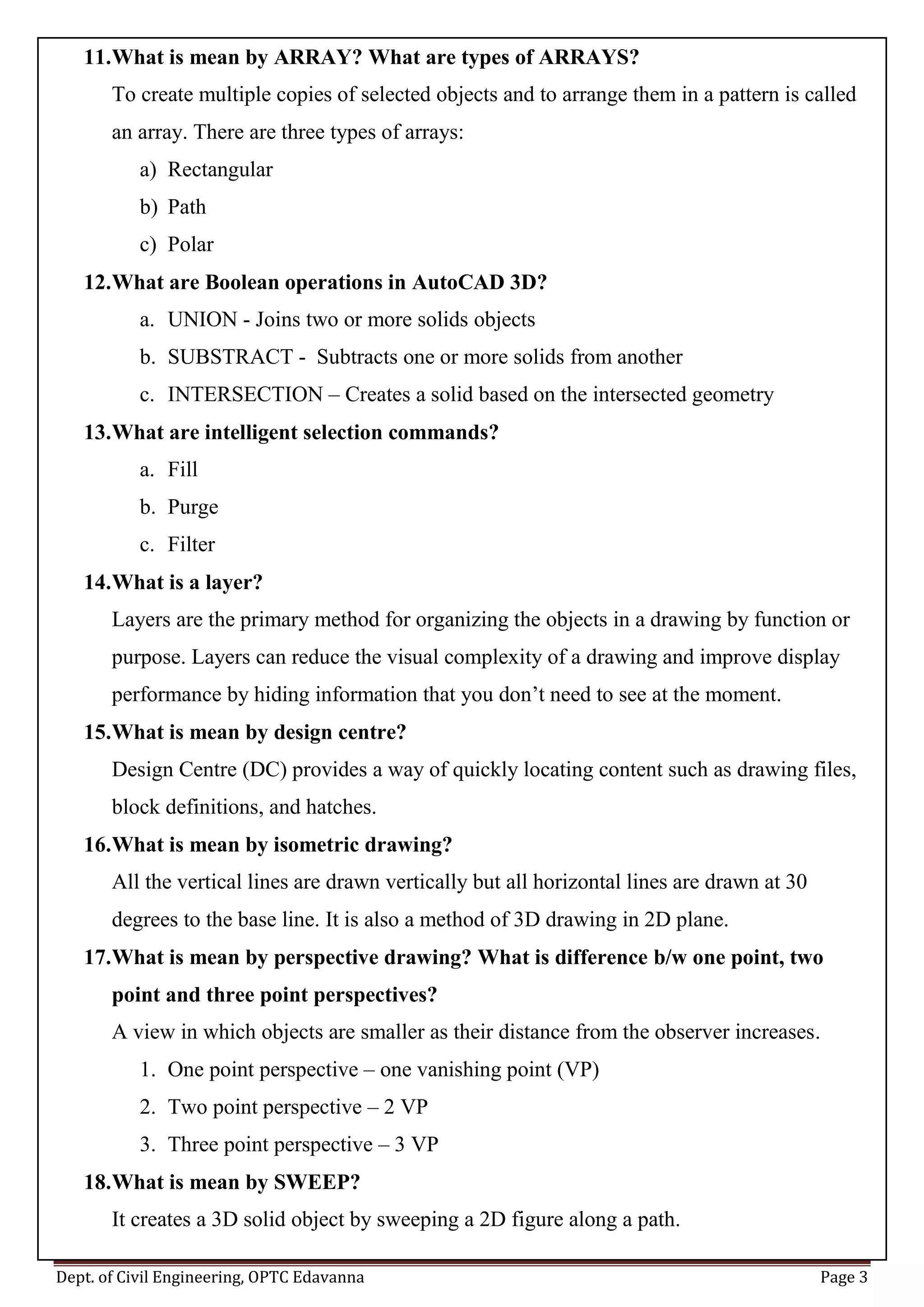 CAD Lab model viva questions PDF