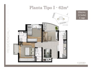 Planta Tipo I - 62m²
                       2Dorms.
                       (1 Suíte)
                        1 vaga
 