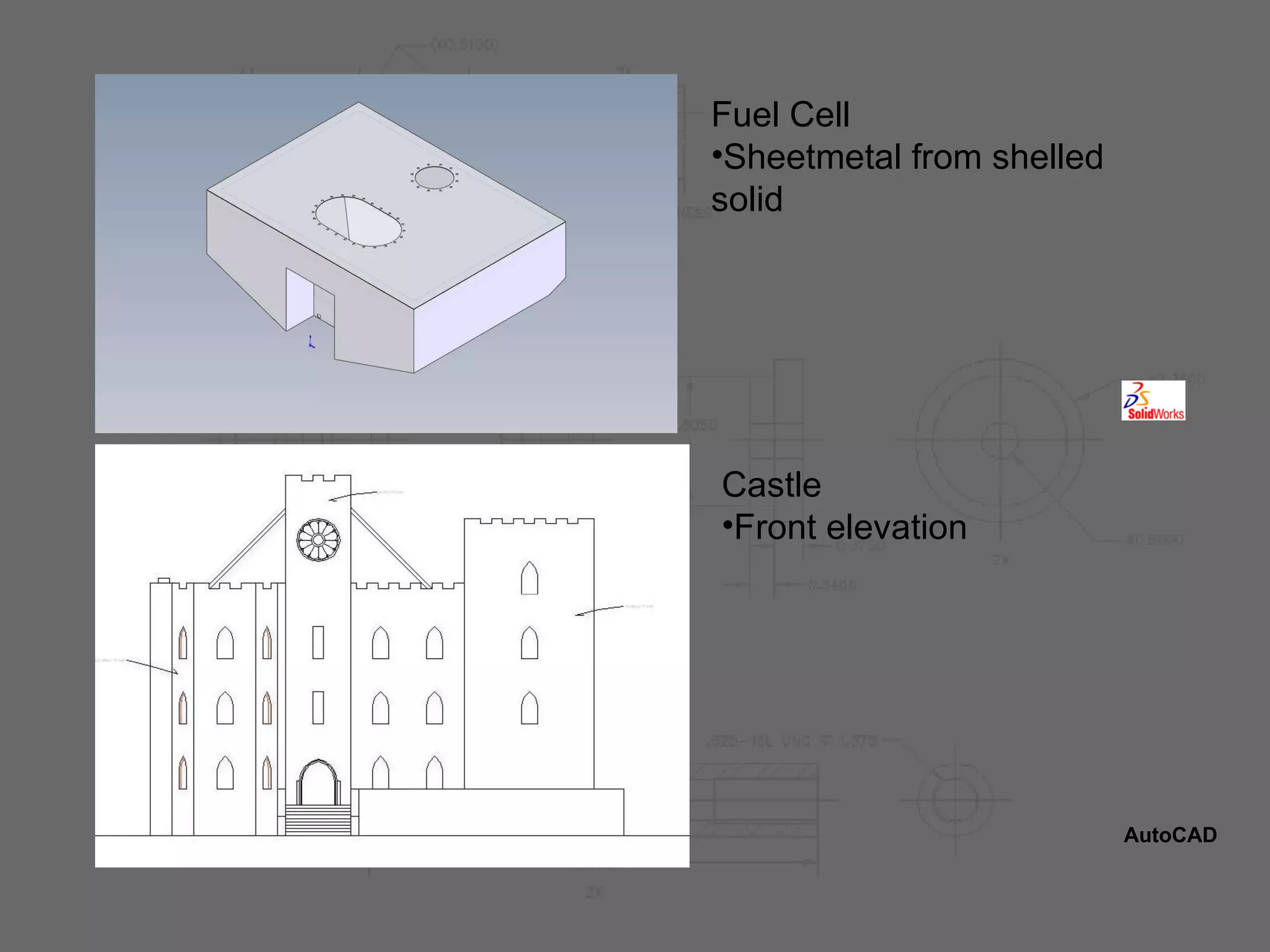 Fuel Cell Sheetmetal from shelled solid AutoCAD Castle Front elevation 