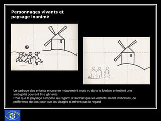 Personnages vivants et paysage inanimé Le cadrage des enfants encore en mouvement mais vu dans le lointain entretient une ambigüité pouvant être gênante.  Pour que le paysage s’impose au regard, il faudrait que les enfants soient immobiles, de préférence de dos pour que les visages n’attirent pas le regard 