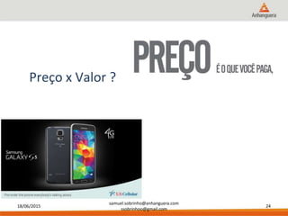 18/06/2015
samuel.sobrinho@anhanguera.com
ssobrinhoo@gmail.com
24
Preço x Valor ?
 