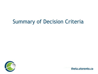Summary of Decision Criteria
 
