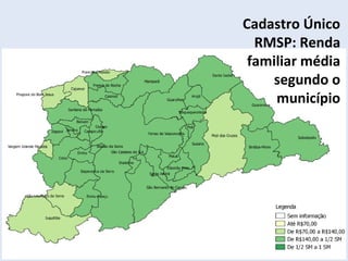 Cadastro Único
RMSP: Renda
familiar média
segundo o
município
 