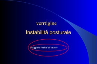 Maggiore rischio di cadute
Instabilità posturaleInstabilità posturale
verrtigineverrtigine
 