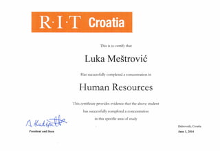 Luka Mestrovic - Human Resources Specialization