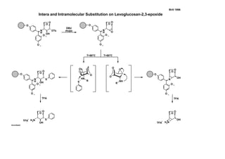 O
O
O
O
O
N
H OH
OTs
O
O
O
O
O
N
H O
O
O
O
O
O
N
OH
O
O
O
O
O
N
H
S
OH
O
O
H2N
OH
O
O
NH3
+
OH
S
NH
O
O
O
R
TFA
-TFA
-
S
NH
R
O
OO
T>80°C
+
TFA
DBU
PhSH
T<80°C
TFA
Intera and Intramolecular Substitution on Levoglucosan-2,3-epoxide
levunibas4
Brill 1996
 