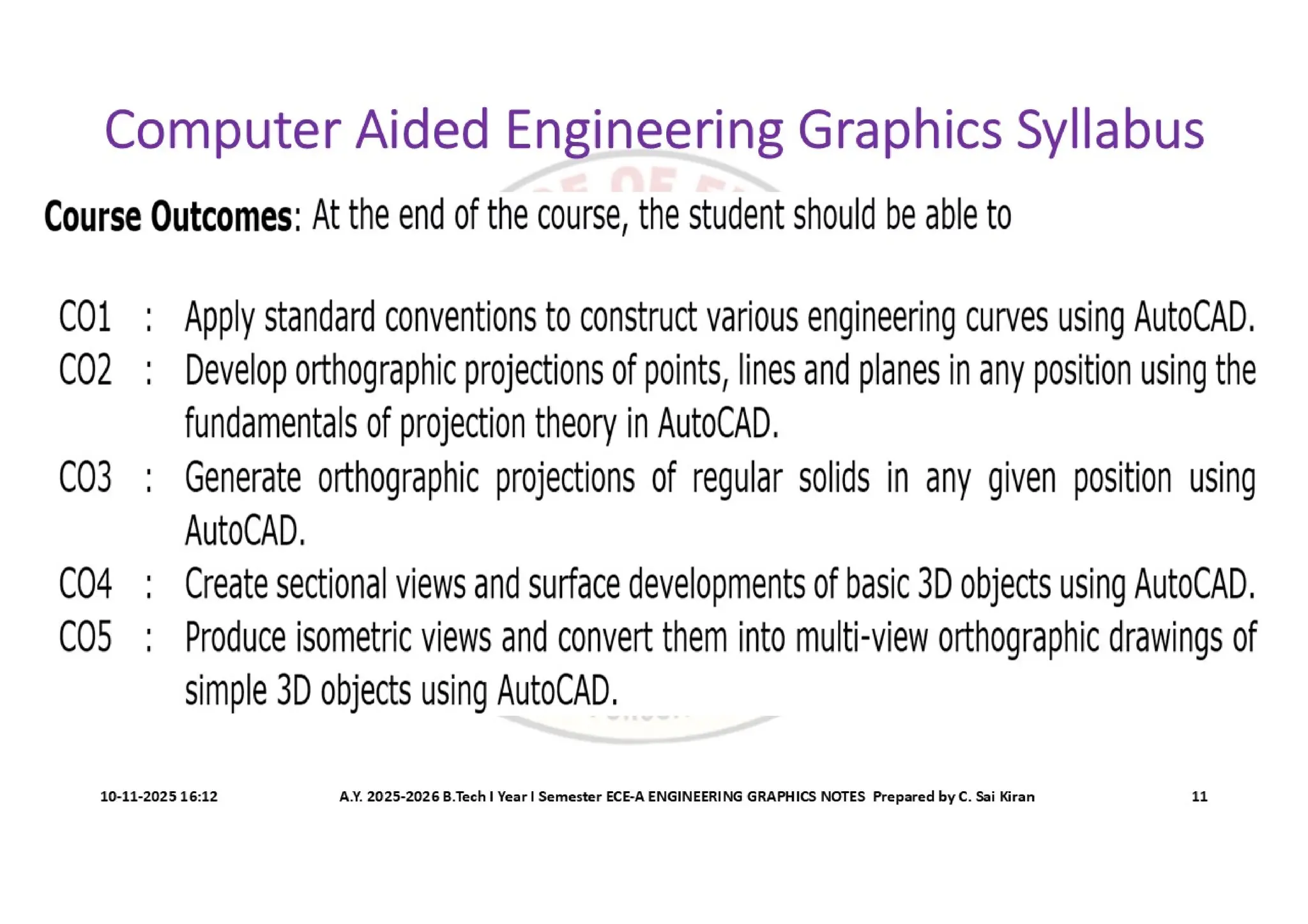 Computer Aided Engineering Graphics Notes till Mid-I Syllabus