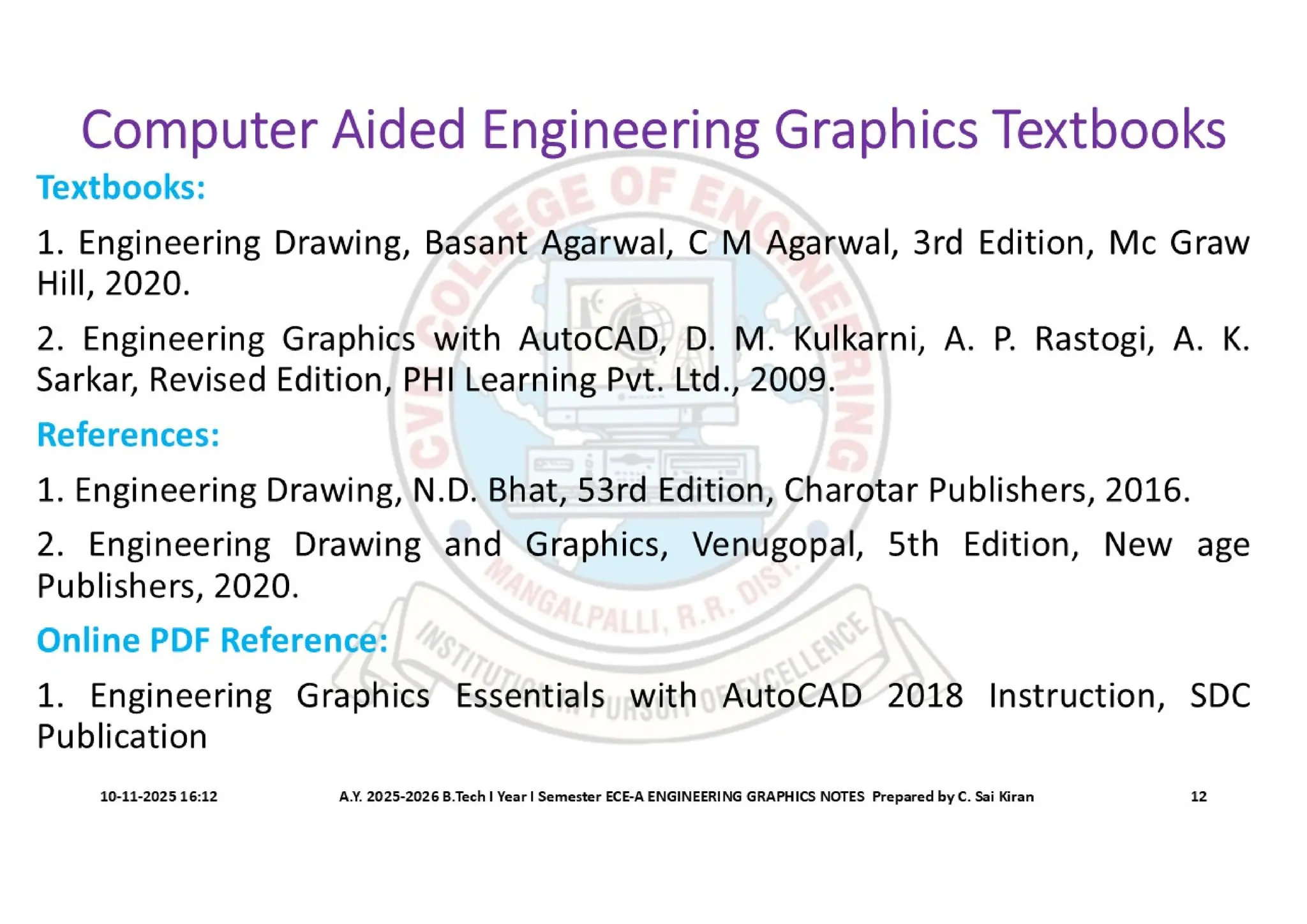 Computer Aided Engineering Graphics Notes till Mid-I Syllabus