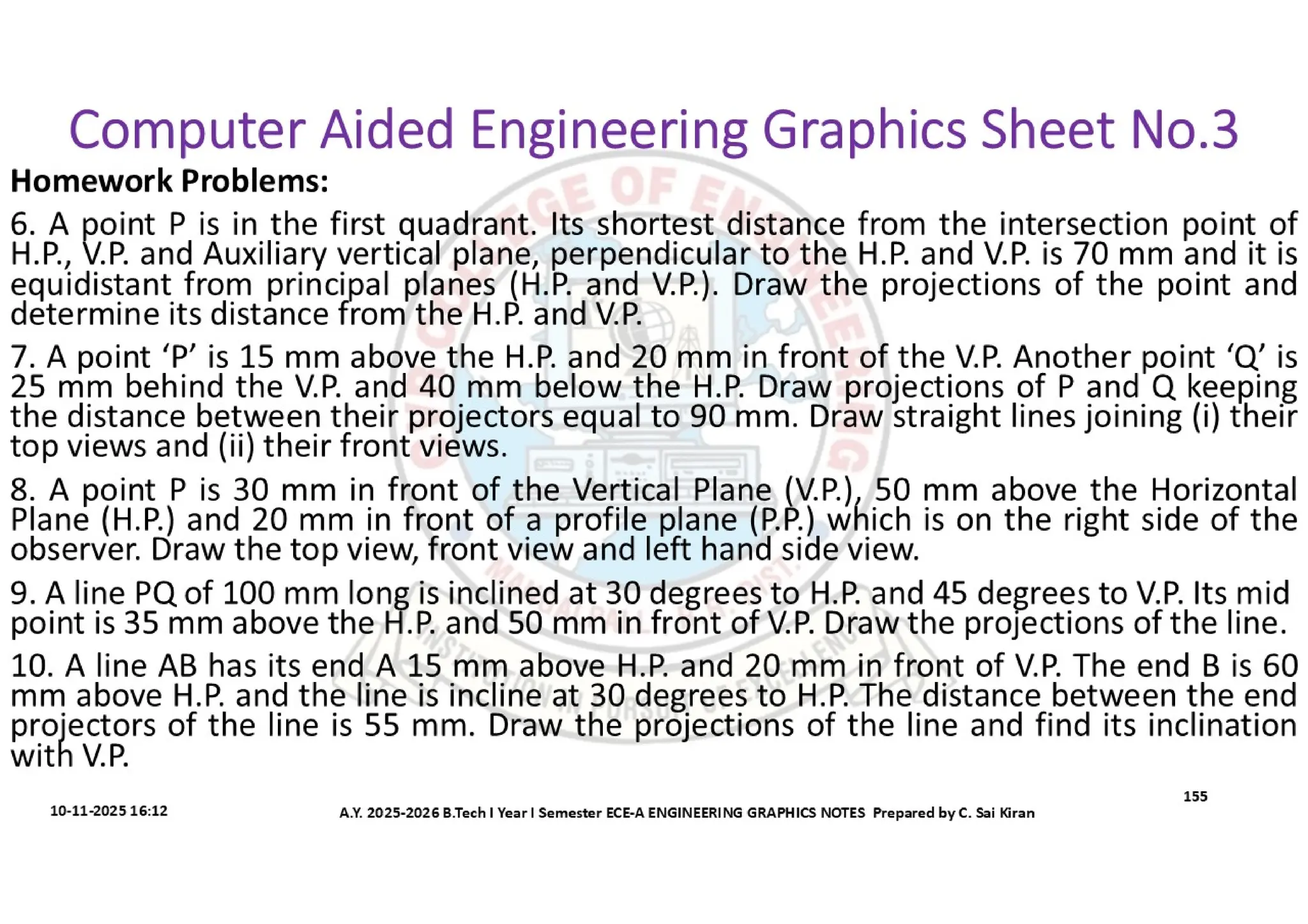 Computer Aided Engineering Graphics Notes till Mid-I Syllabus