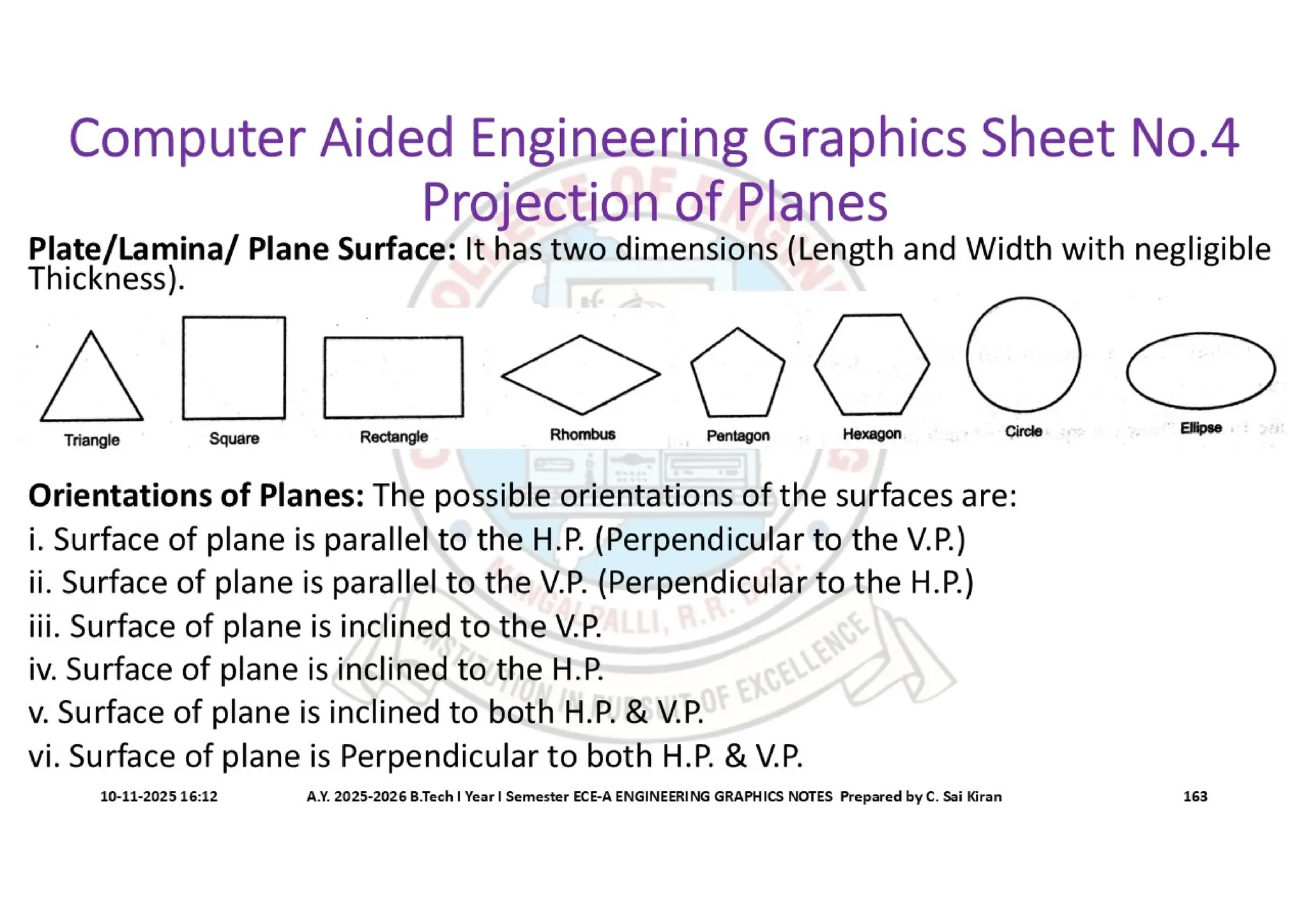 Computer Aided Engineering Graphics Notes till Mid-I Syllabus