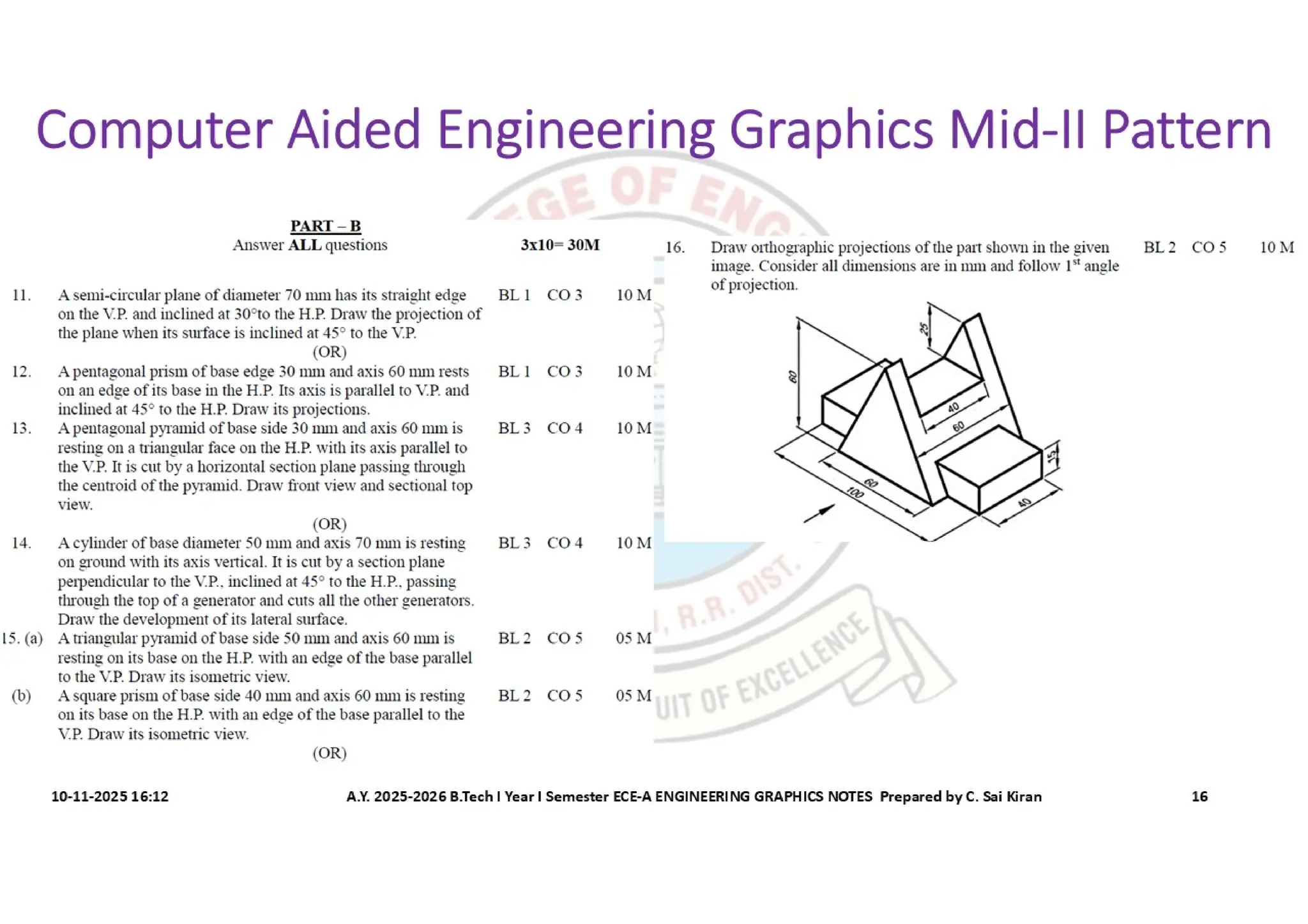 Computer Aided Engineering Graphics Notes till Mid-I Syllabus