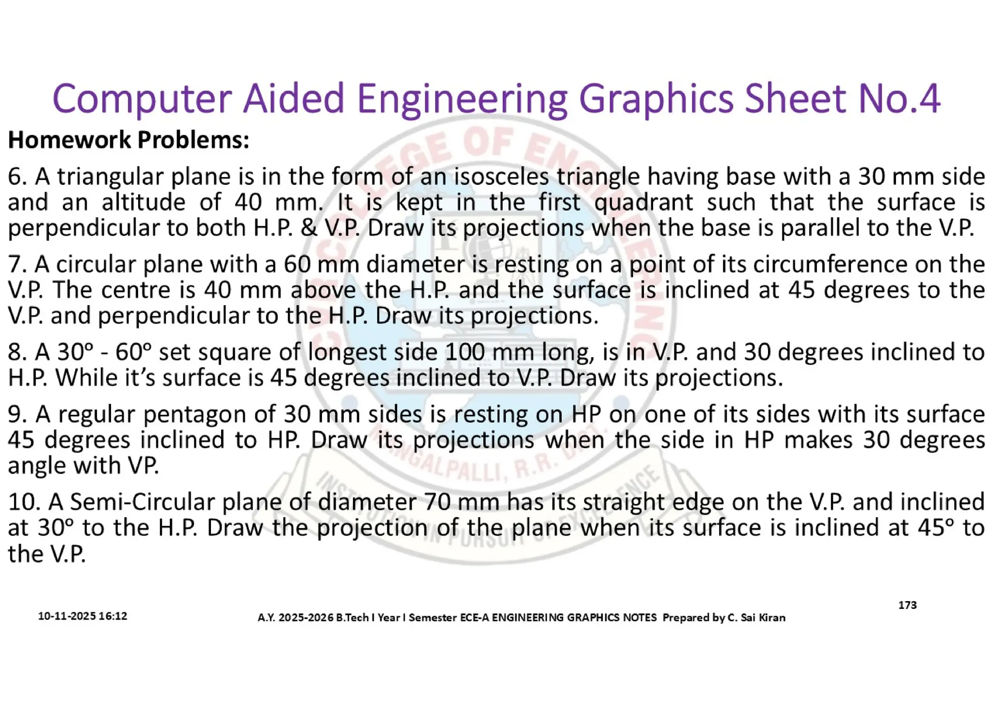 Computer Aided Engineering Graphics Notes till Mid-I Syllabus