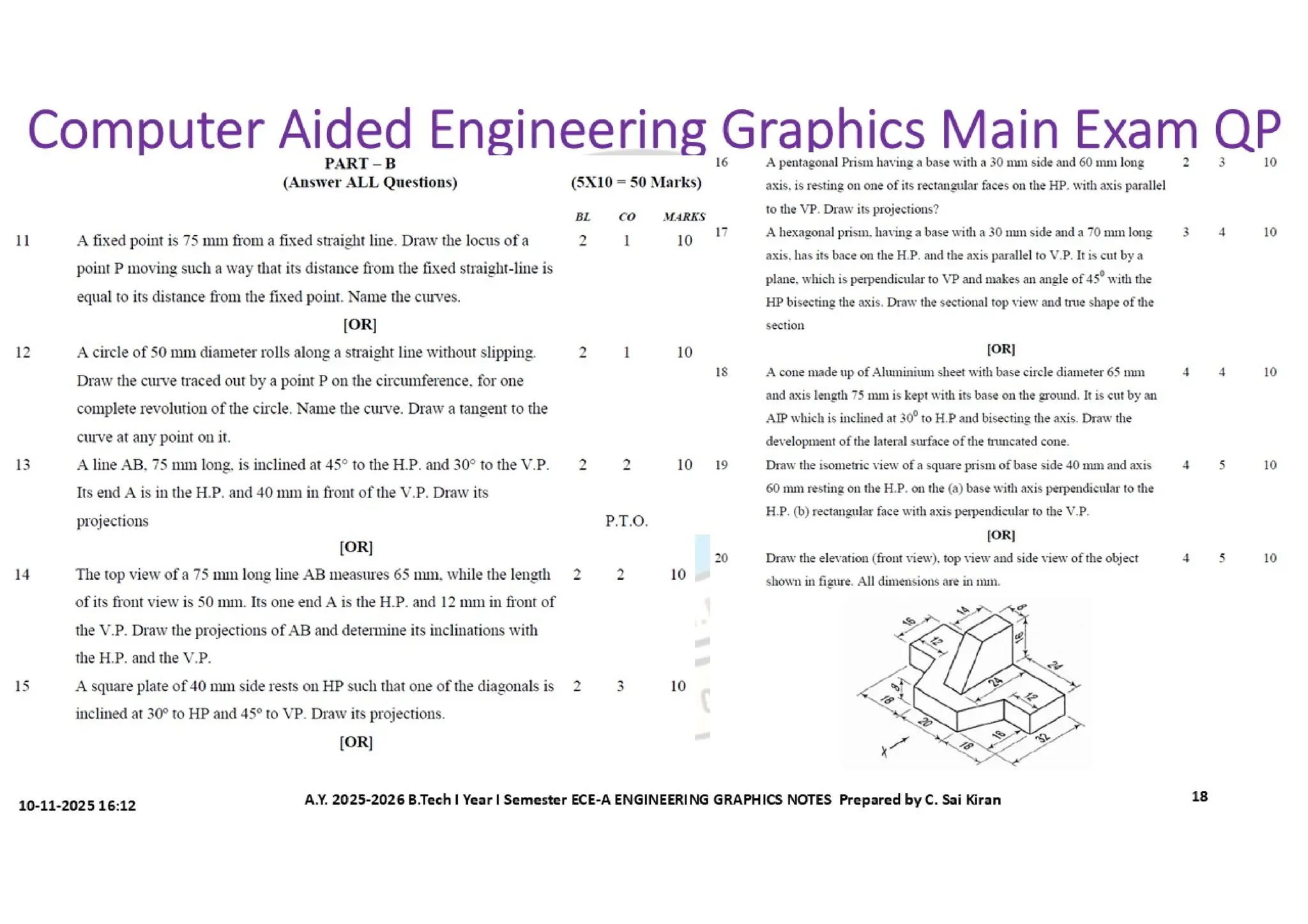 Computer Aided Engineering Graphics Notes till Mid-I Syllabus