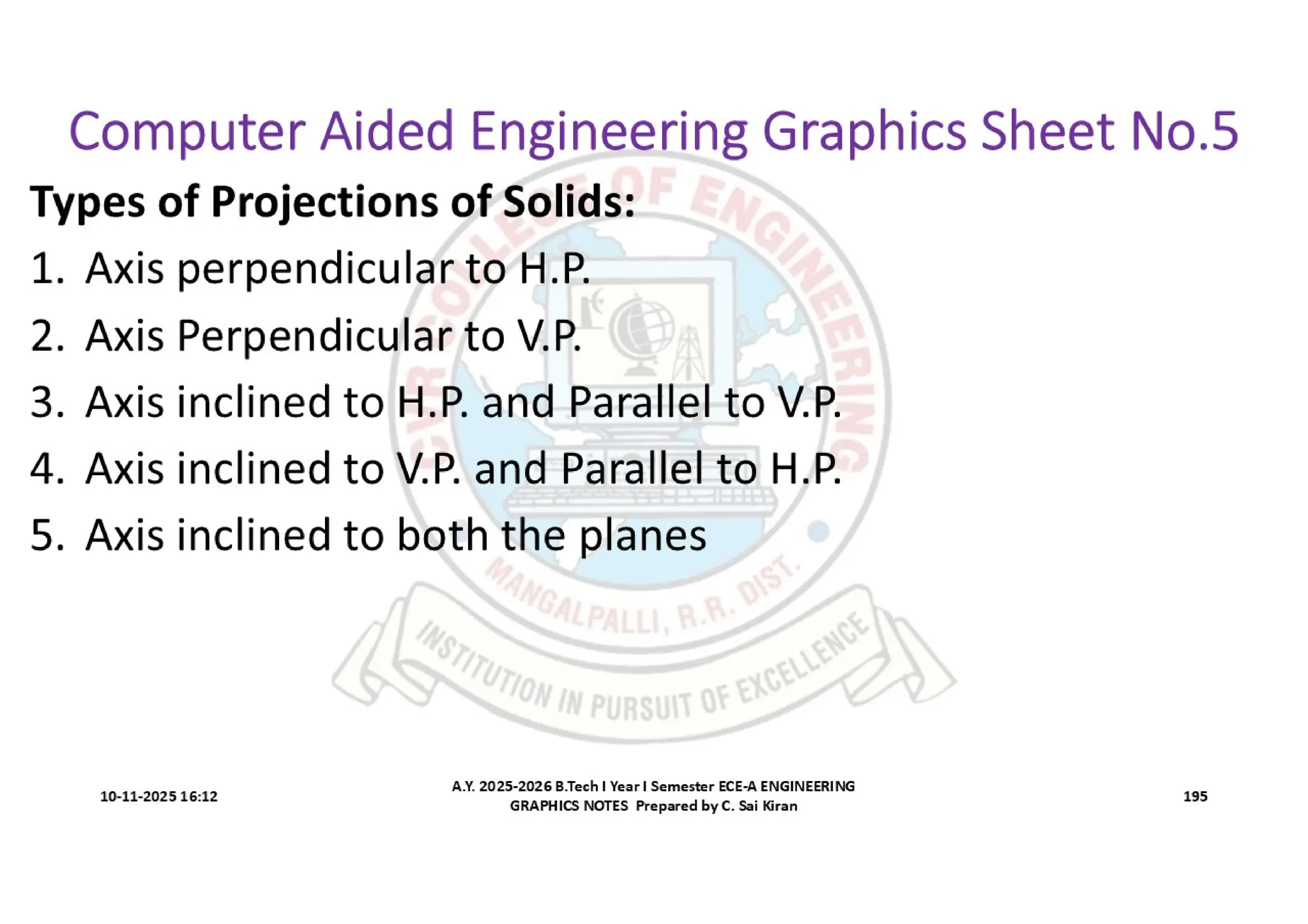 Computer Aided Engineering Graphics Notes till Mid-I Syllabus