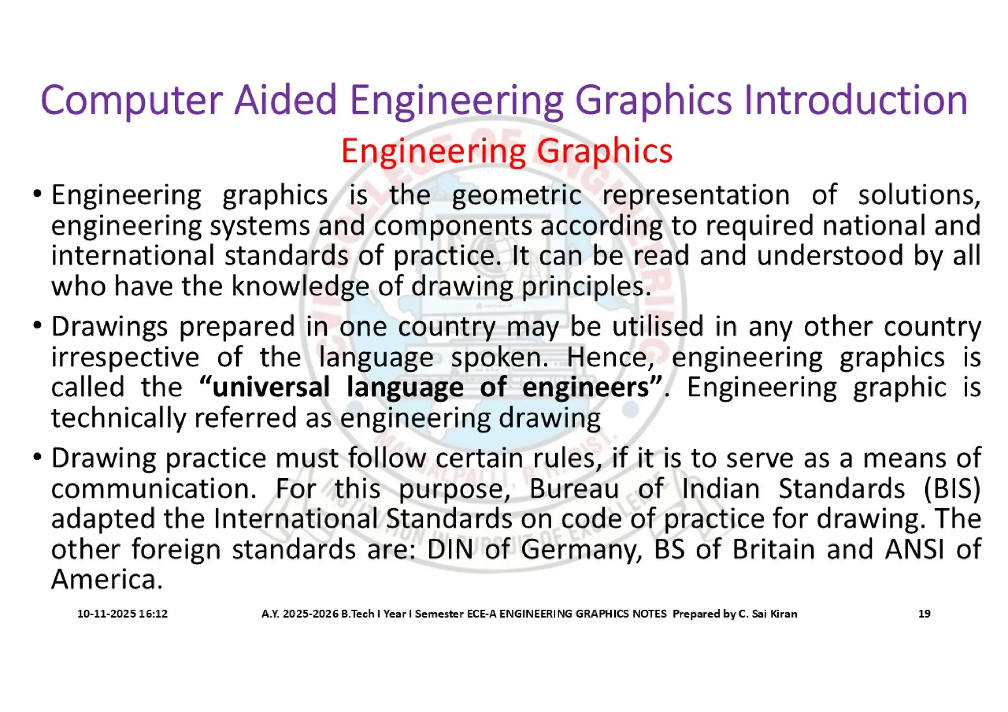 Computer Aided Engineering Graphics Notes till Mid-I Syllabus