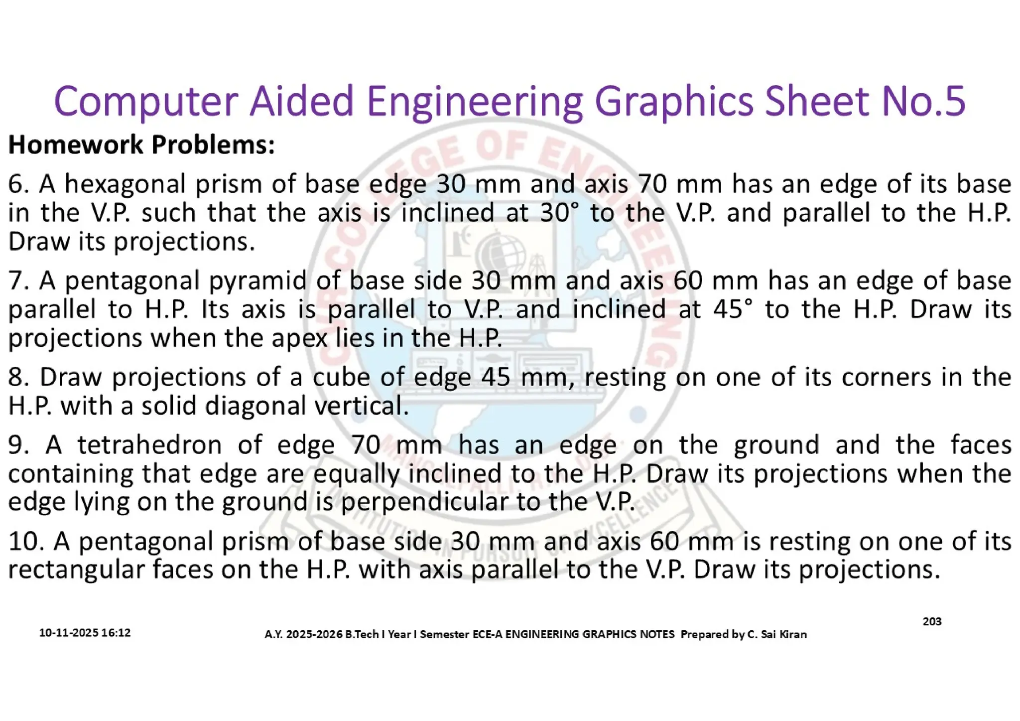 Computer Aided Engineering Graphics Notes till Mid-I Syllabus