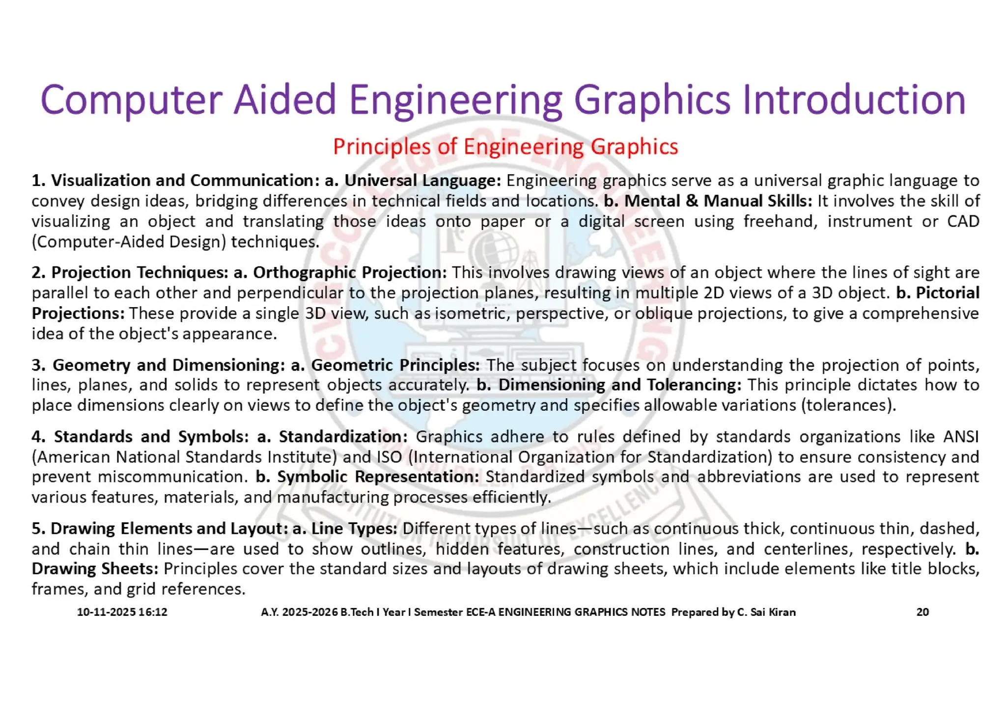 Computer Aided Engineering Graphics Notes till Mid-I Syllabus