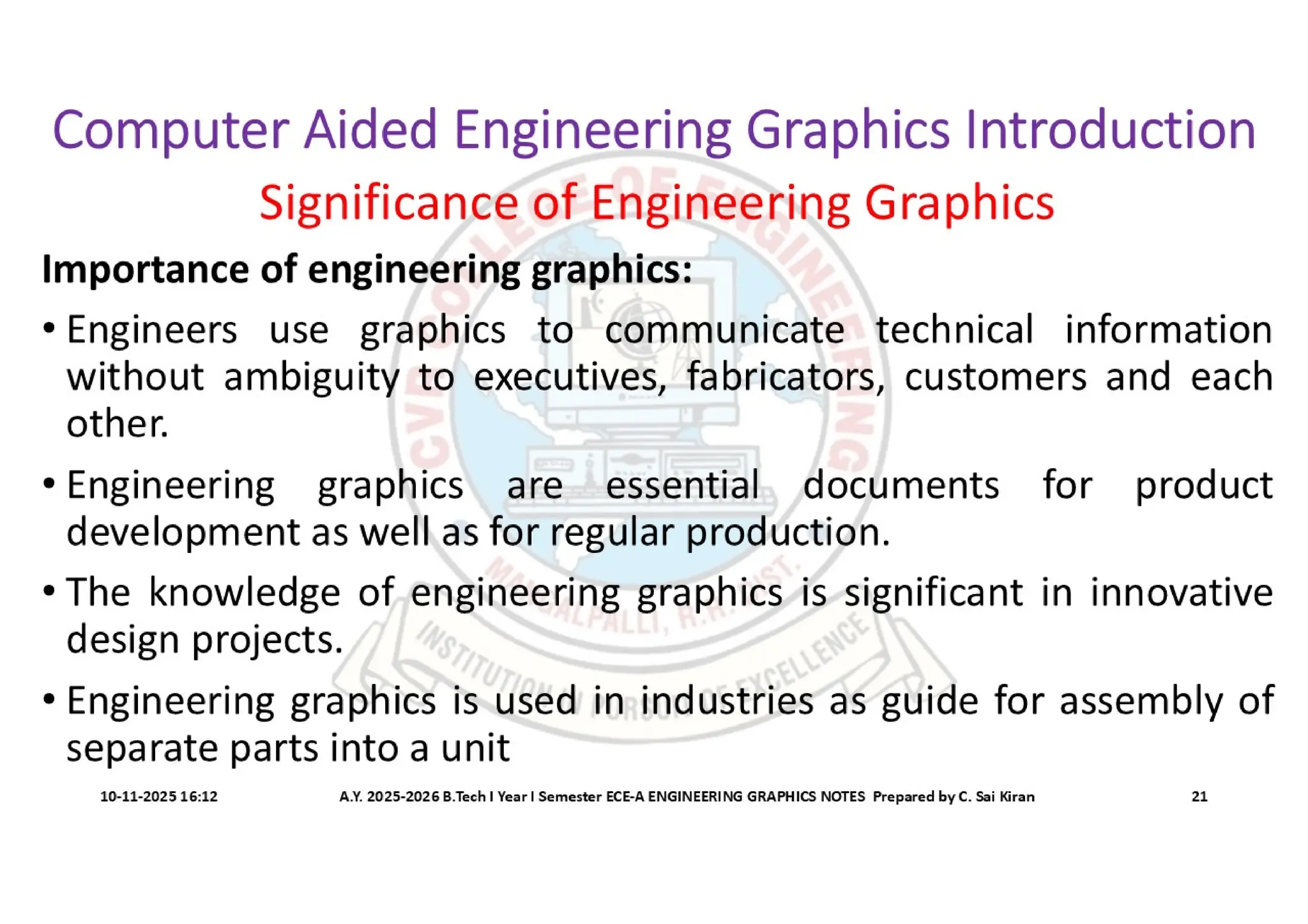 Computer Aided Engineering Graphics Notes till Mid-I Syllabus