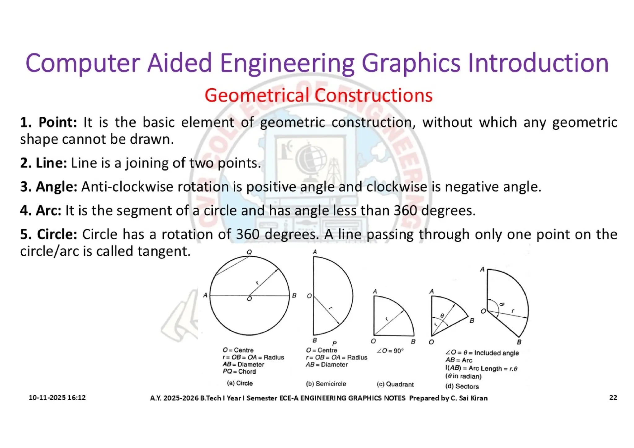 Computer Aided Engineering Graphics Notes till Mid-I Syllabus