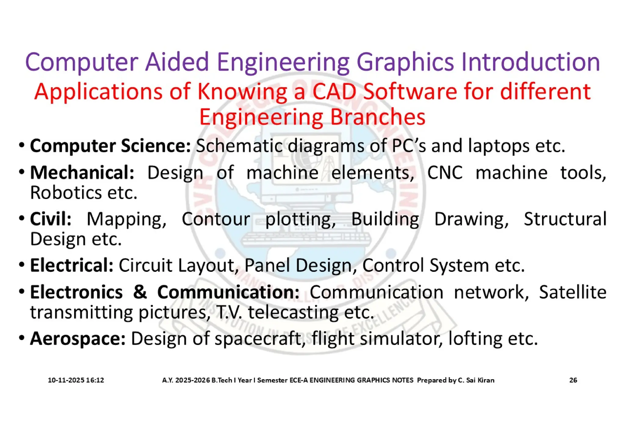 Computer Aided Engineering Graphics Notes till Mid-I Syllabus