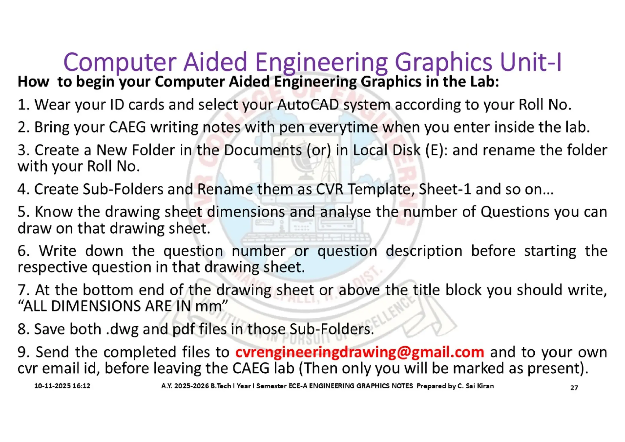 Computer Aided Engineering Graphics Notes till Mid-I Syllabus