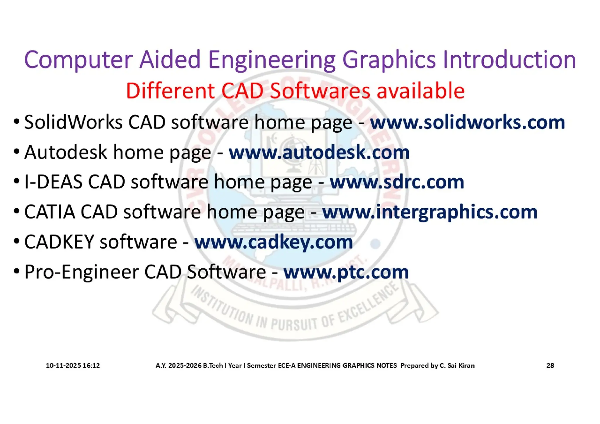 Computer Aided Engineering Graphics Notes till Mid-I Syllabus