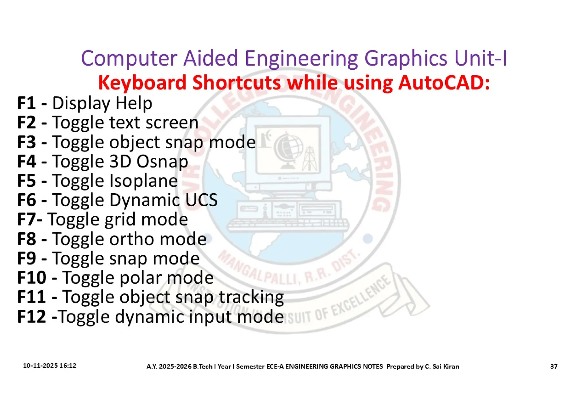 Computer Aided Engineering Graphics Notes till Mid-I Syllabus