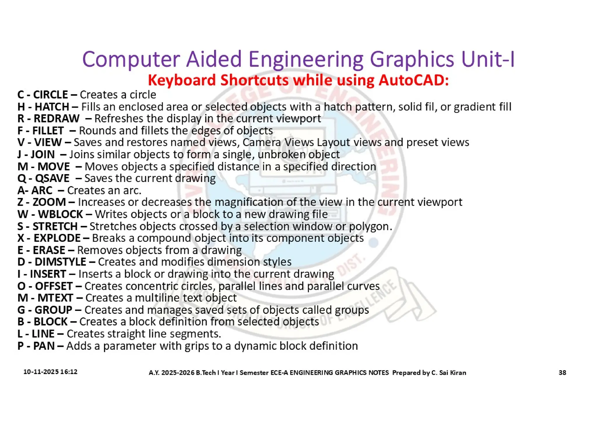 Computer Aided Engineering Graphics Notes till Mid-I Syllabus