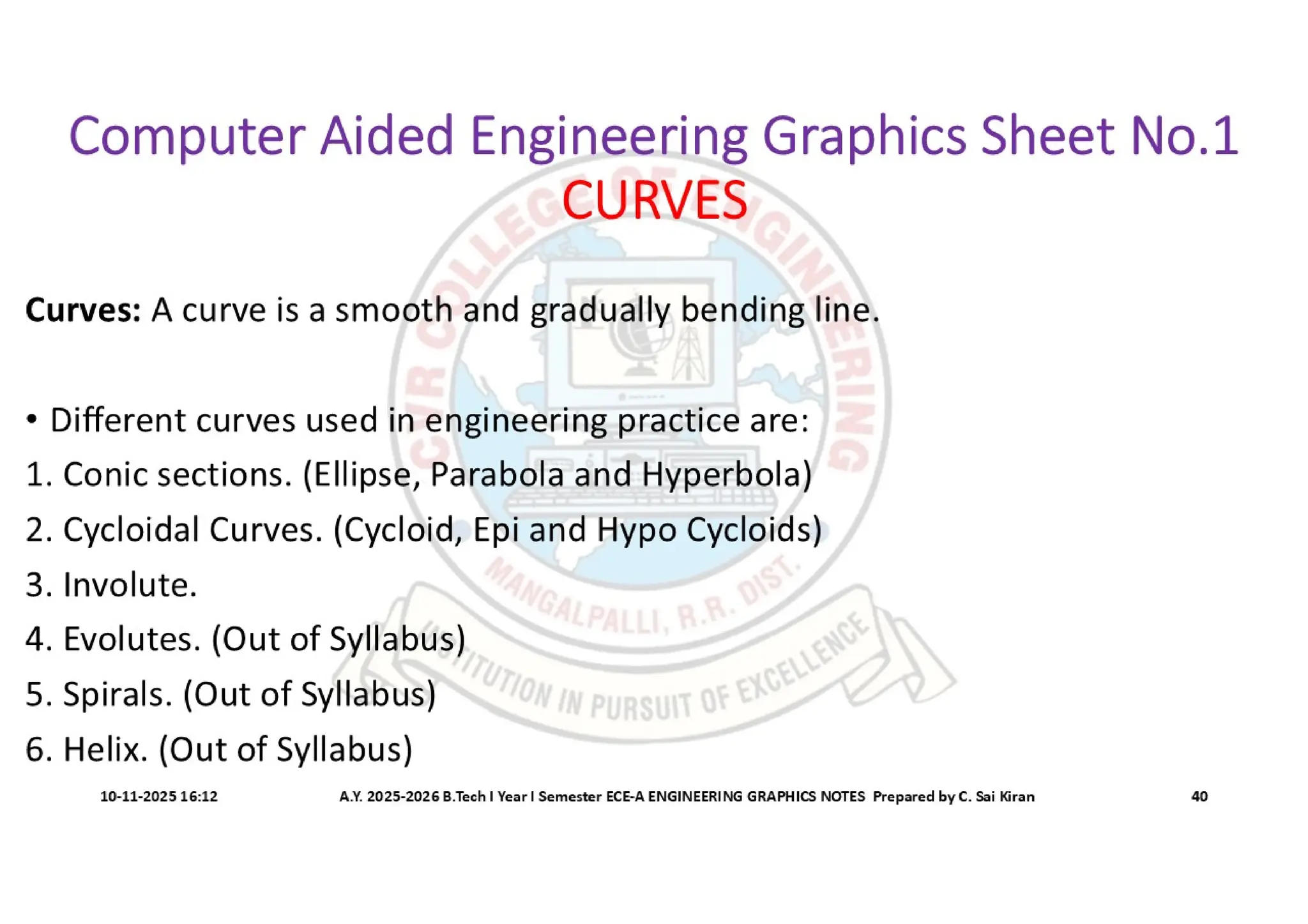 Computer Aided Engineering Graphics Notes till Mid-I Syllabus