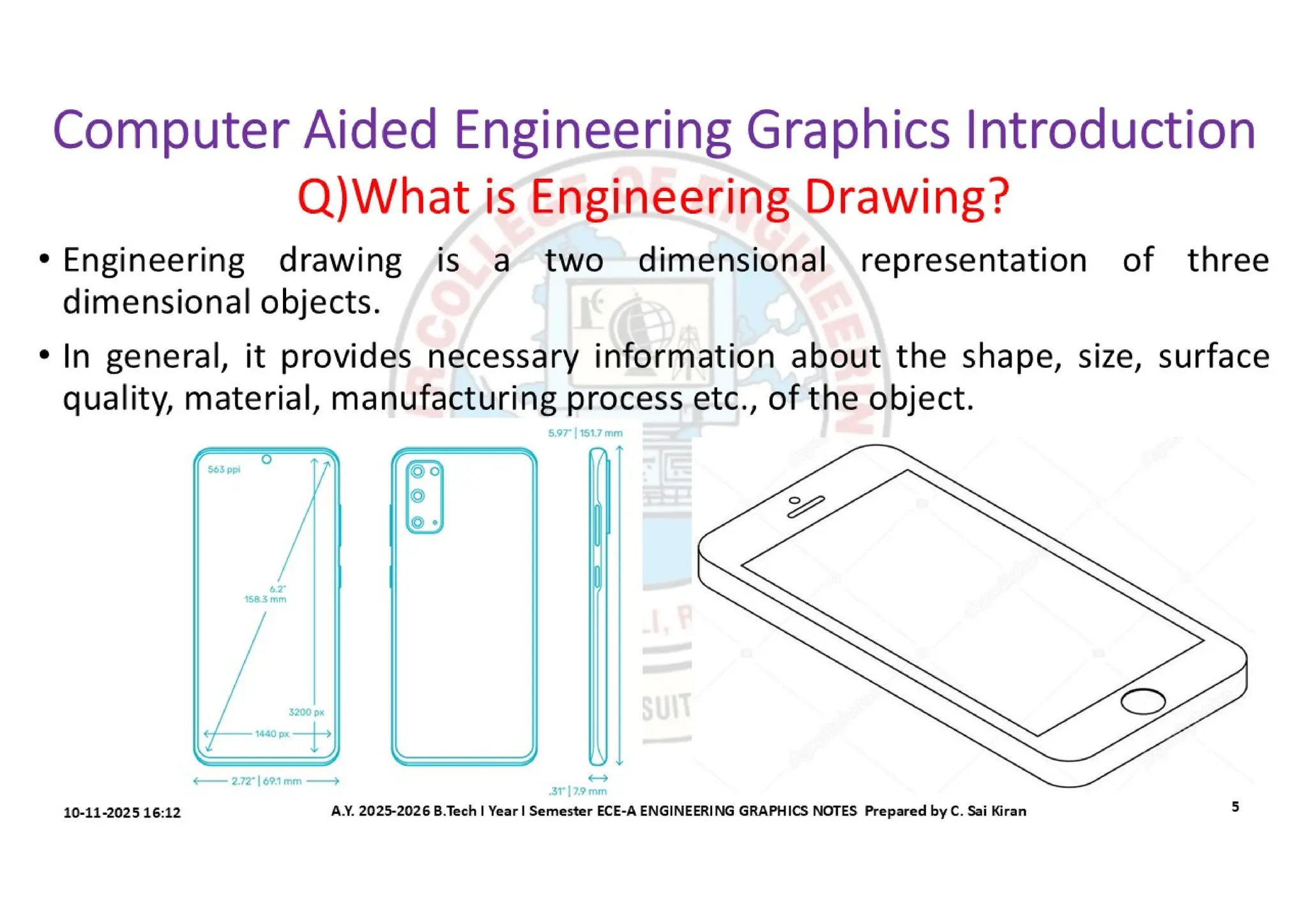 Computer Aided Engineering Graphics Notes till Mid-I Syllabus