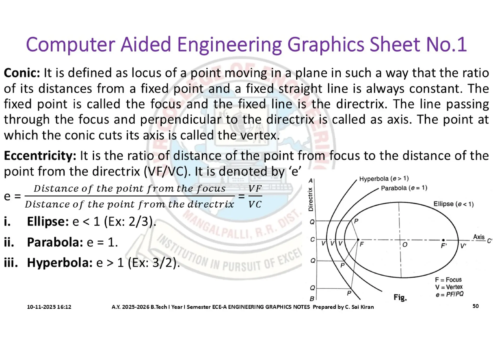 Computer Aided Engineering Graphics Notes till Mid-I Syllabus