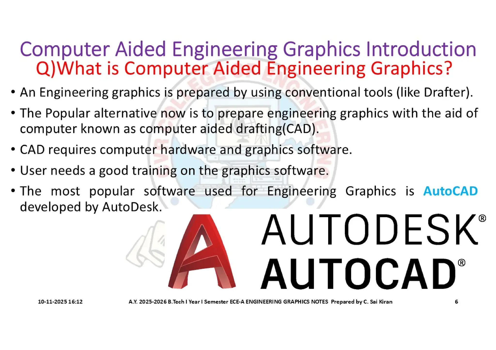 Computer Aided Engineering Graphics Notes till Mid-I Syllabus