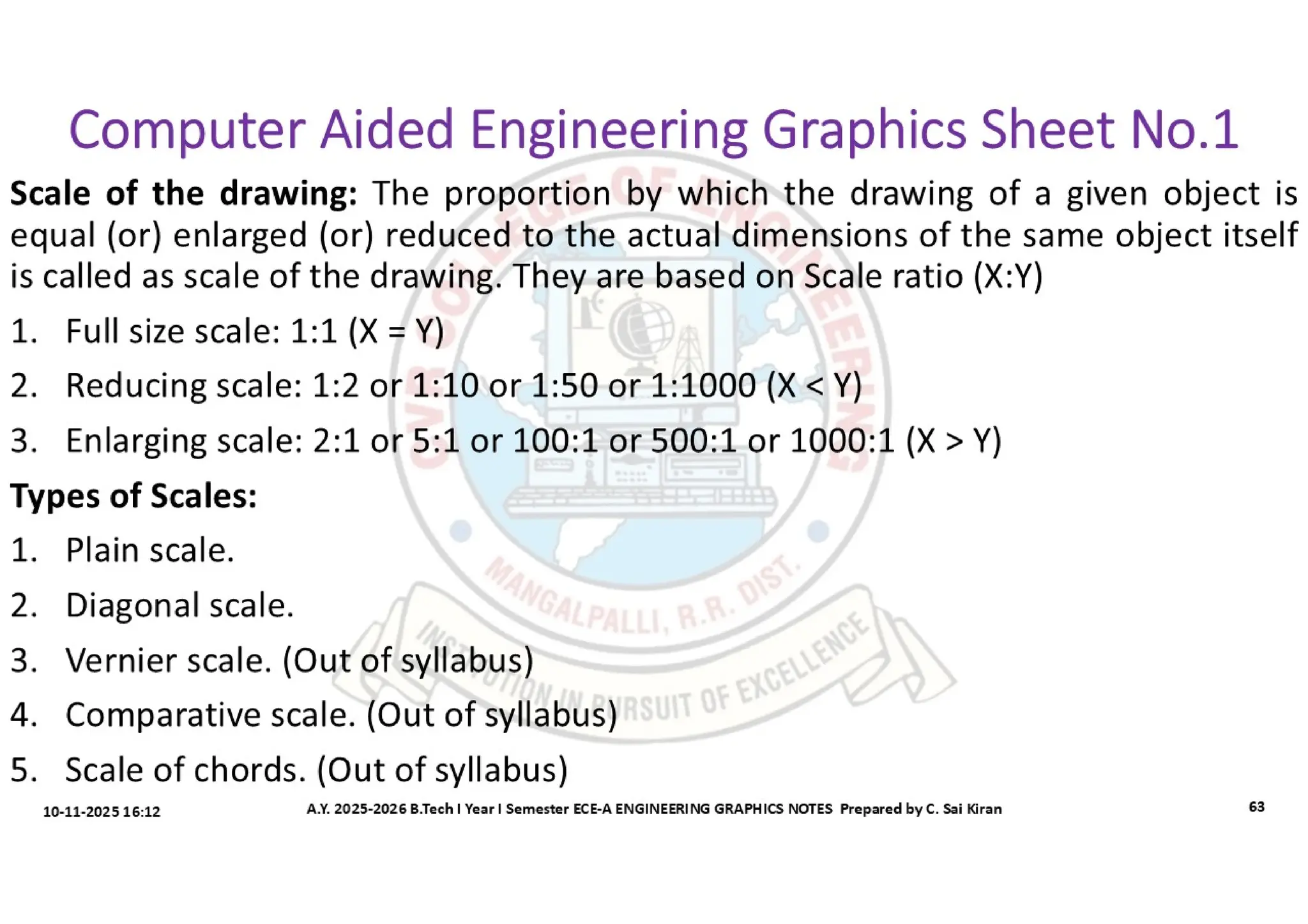 Computer Aided Engineering Graphics Notes till Mid-I Syllabus