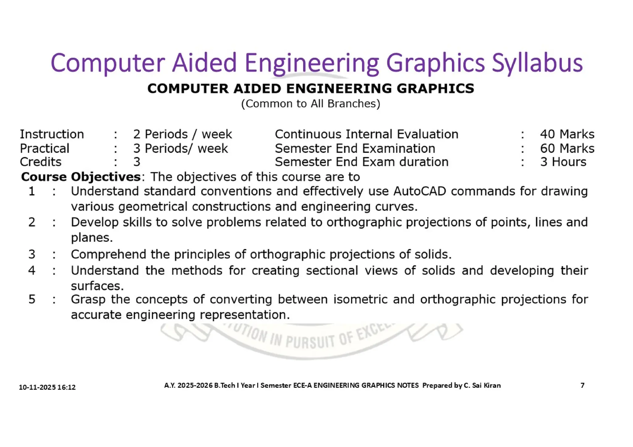 Computer Aided Engineering Graphics Notes till Mid-I Syllabus