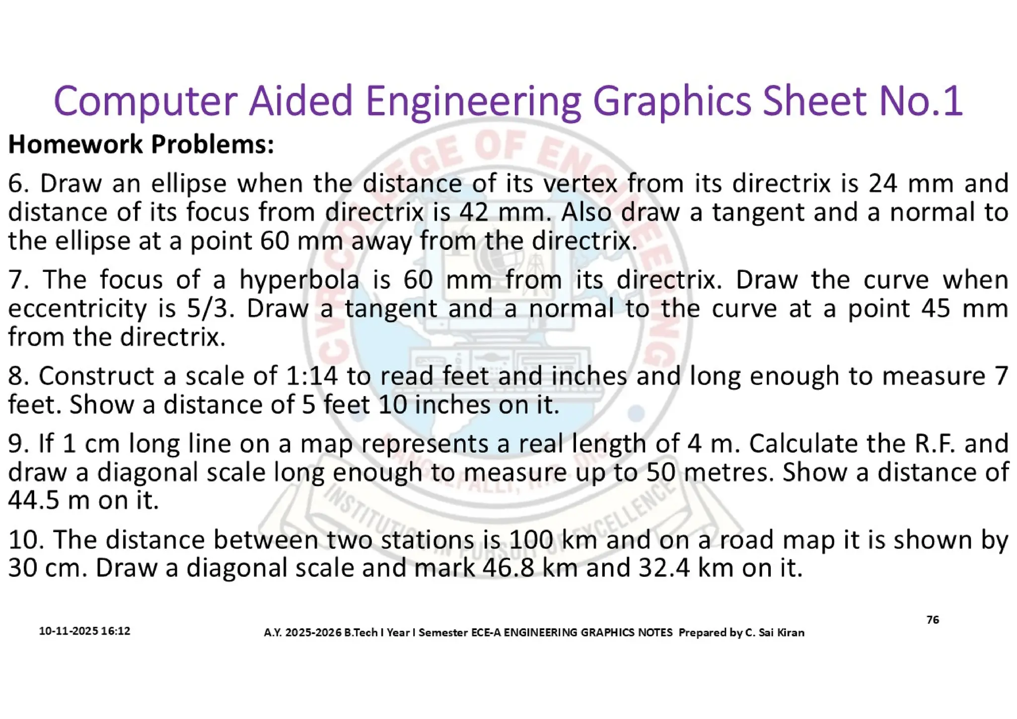 Computer Aided Engineering Graphics Notes till Mid-I Syllabus