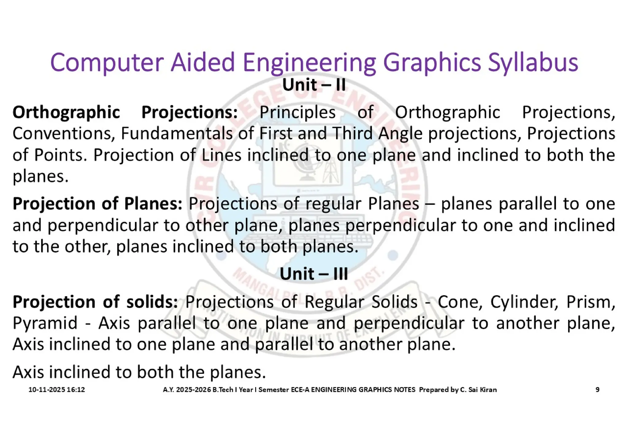 Computer Aided Engineering Graphics Notes till Mid-I Syllabus