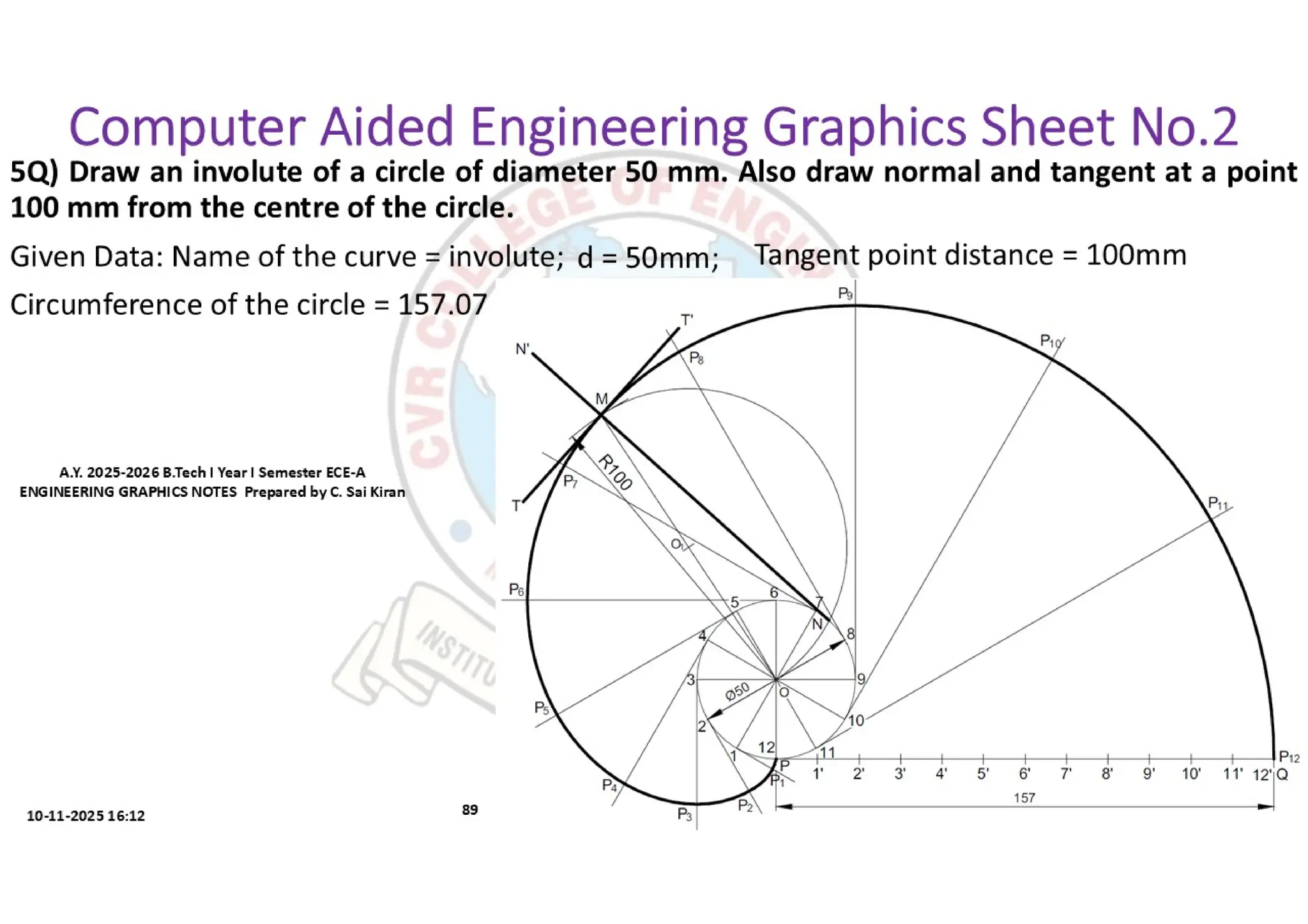 Computer Aided Engineering Graphics Notes till Mid-I Syllabus